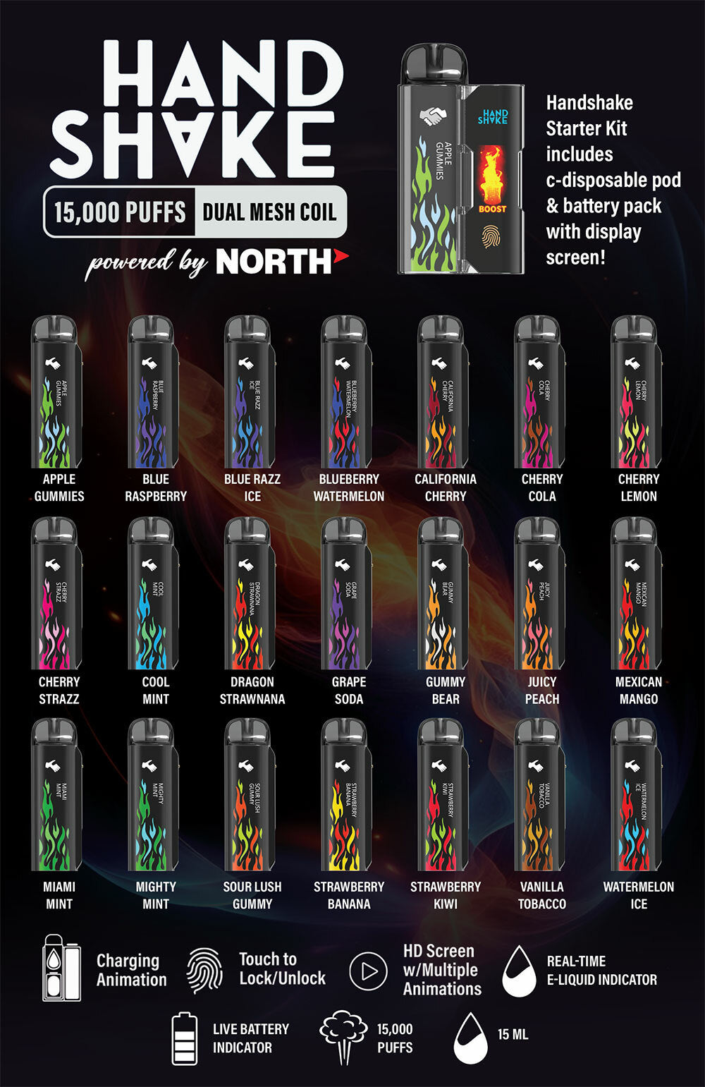 HandShake Powered By North 15ML 15K Puffs Smart C-Disposable Pod HandShake Powered By North 15ML 15K Puffs Smart C-Disposable Pod