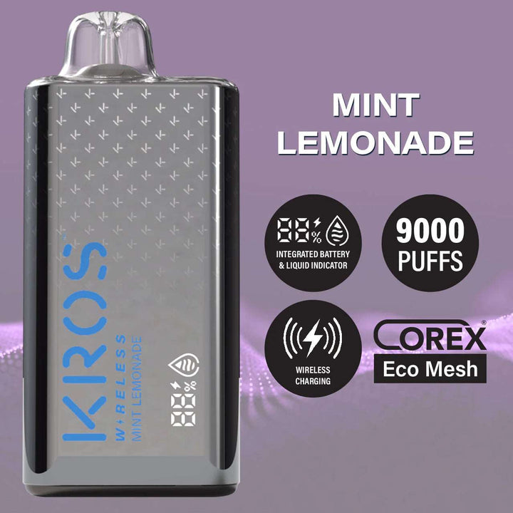 KROS Wireless 17ML 9000 Puffs 550mAh Wireless Charging Disposable Vape With Integrated Screen & Corex ECO Mesh Coil KROS Wireless 17ML 9000 Puffs 550mAh Wireless Charging Disposable Vape With Integrated Screen & Corex ECO Mesh Coil