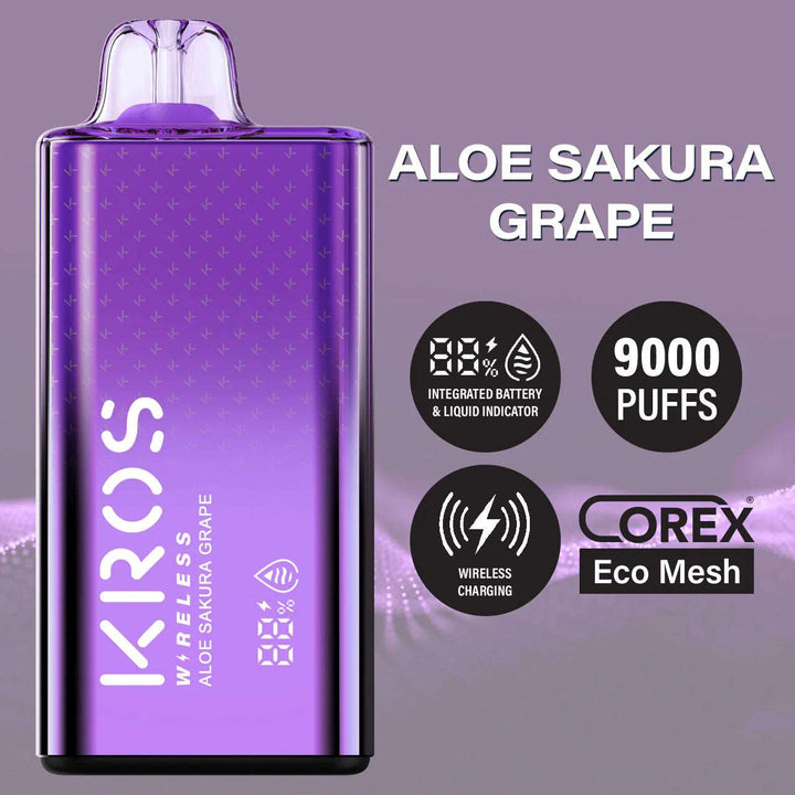 KROS Wireless 17ML 9000 Puffs 550mAh Wireless Charging Disposable Vape With Integrated Screen & Corex ECO Mesh Coil KROS Wireless 17ML 9000 Puffs 550mAh Wireless Charging Disposable Vape With Integrated Screen & Corex ECO Mesh Coil
