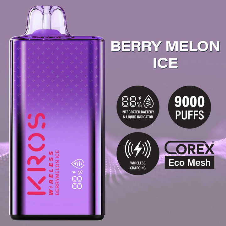 KROS Wireless 17ML 9000 Puffs 550mAh Wireless Charging Disposable Vape With Integrated Screen & Corex ECO Mesh Coil KROS Wireless 17ML 9000 Puffs 550mAh Wireless Charging Disposable Vape With Integrated Screen & Corex ECO Mesh Coil